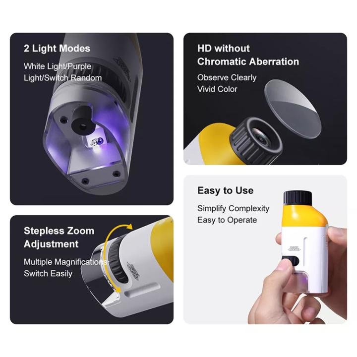 Wowkids WS-M01 Portable Children’s Microscope - 60x-150x Magnification with Dual Light Modes
